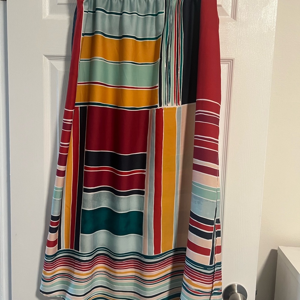 LOFT Multicolor Striped A-Line Skirt